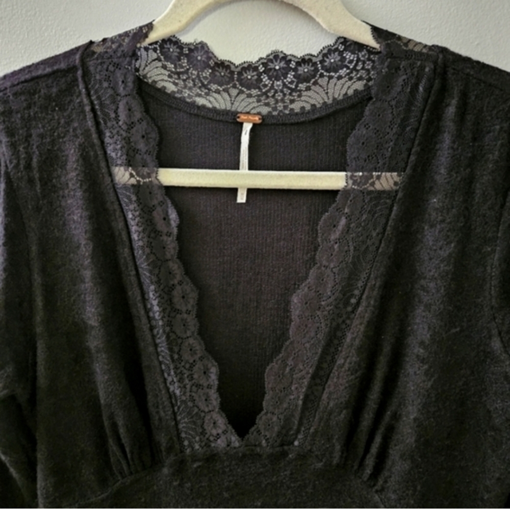 Free People Black Lace Long Sleeve All Yours Mini Dress Size Medium - Picture 5 of 6